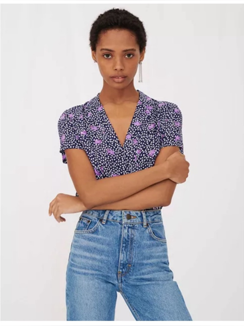 Maje cipensa printed shirt size 3(large) viscose ginkgo purple blue